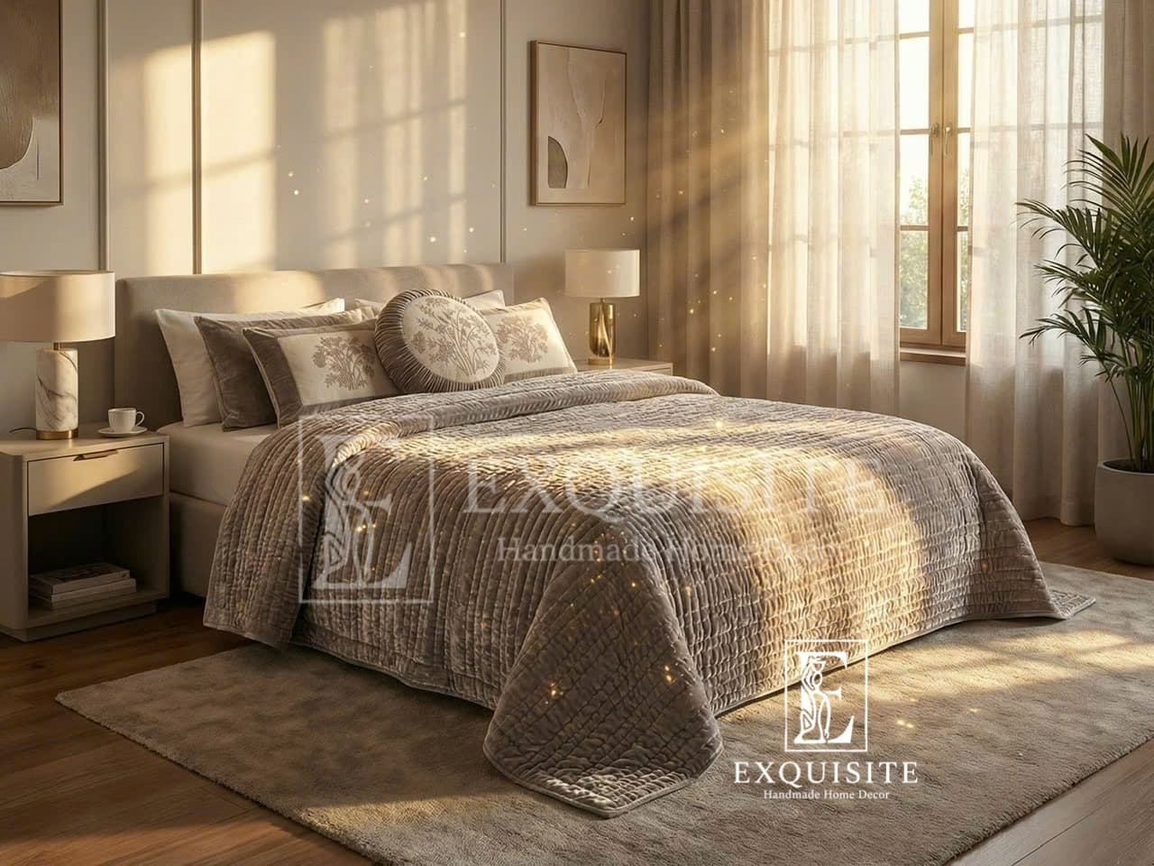 Velvet bed cover w.hand stitching- Chăn nhung khâu tay — Exclusive Piece