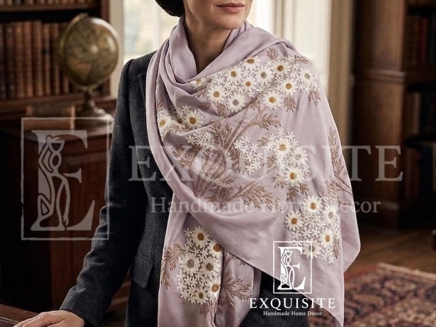 Scarf silk velvet w.hand embroidery- Khăn nhung lụa thêu tay — Exclusive Piece