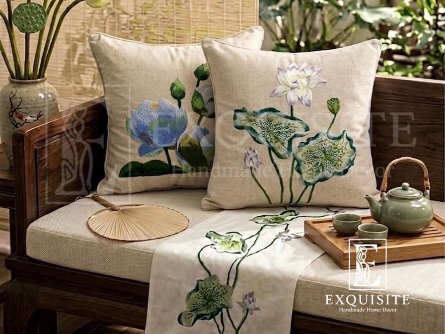Cushion Lotus hand embroidery — Exclusive Piece