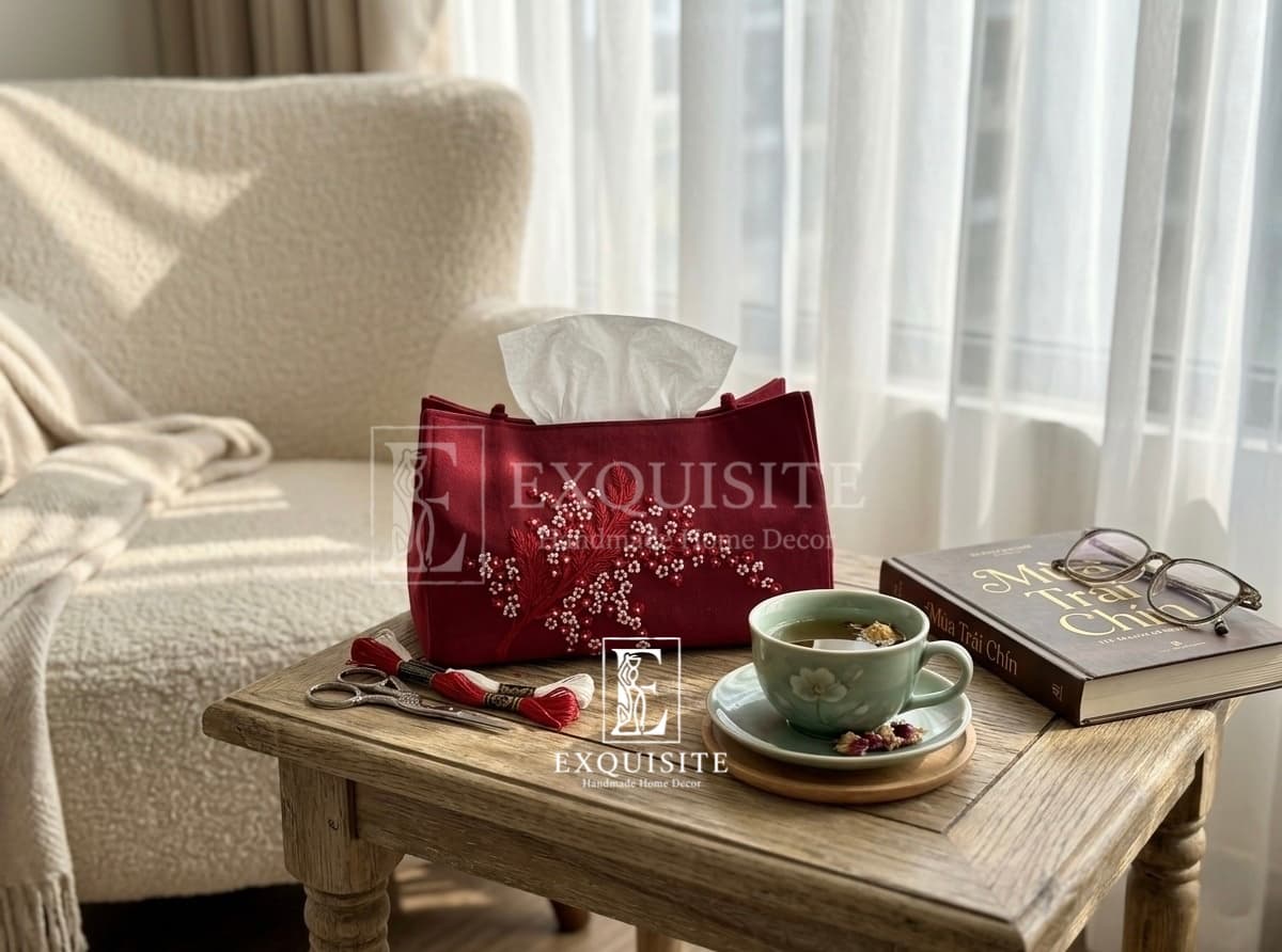 Tissue box hand embroidery- hộp giấy ăn thêu tay thumbnail 2