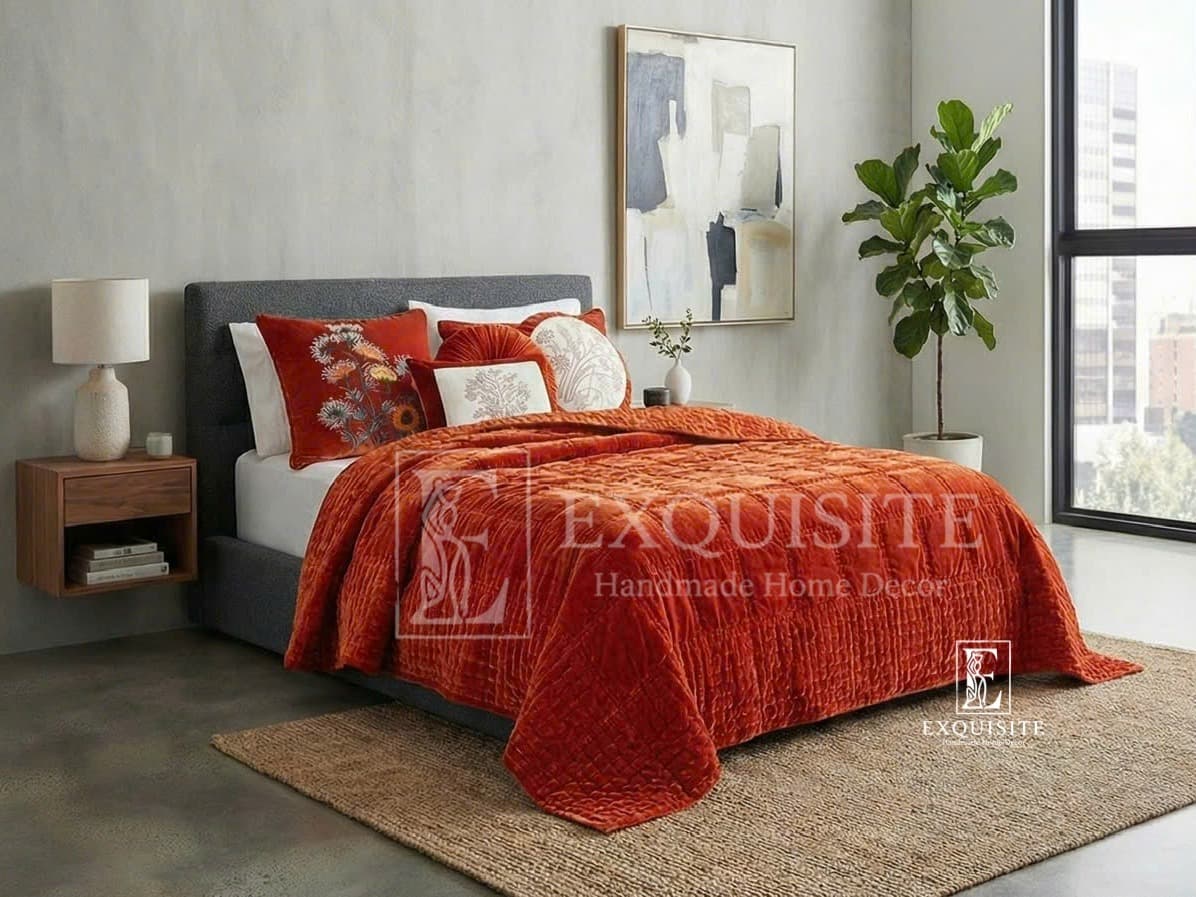 Velvet bed cover w.hand stitching- Chăn nhung khâu tay — Exclusive Piece