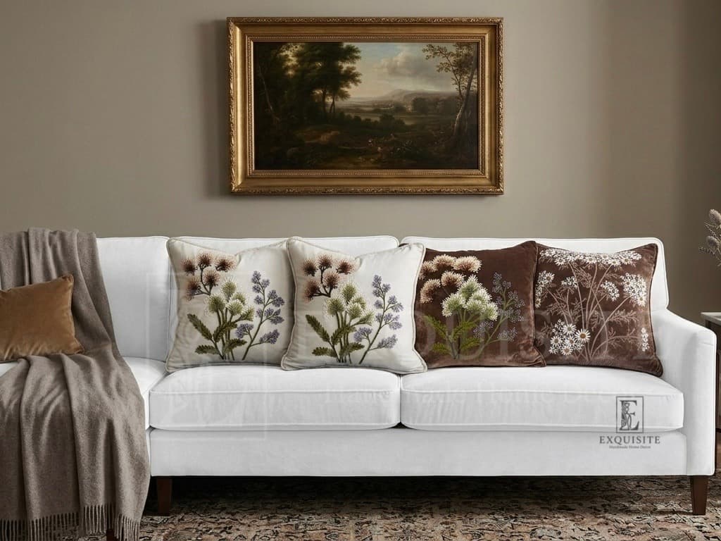 Velvet cushion with hand embroidery
