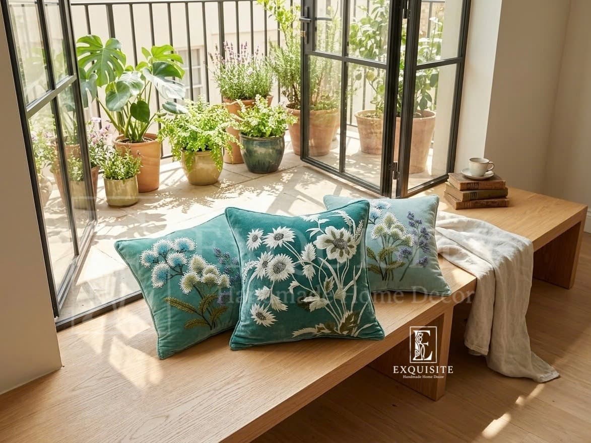 Velvet Luxury Cushion With Hand Embroidery — Exclusive Piece