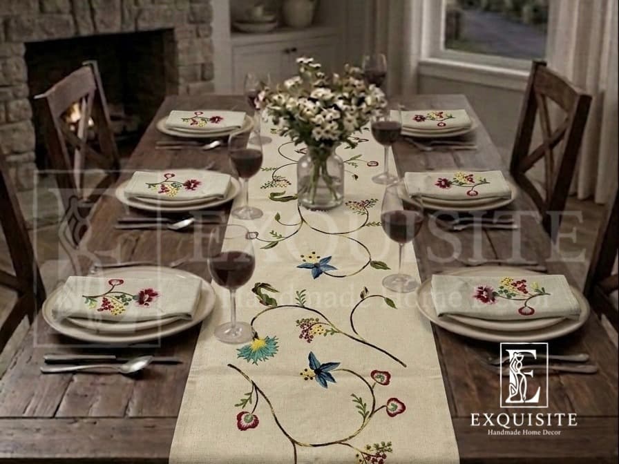 Table runner with hand embroidery — Exclusive Piece