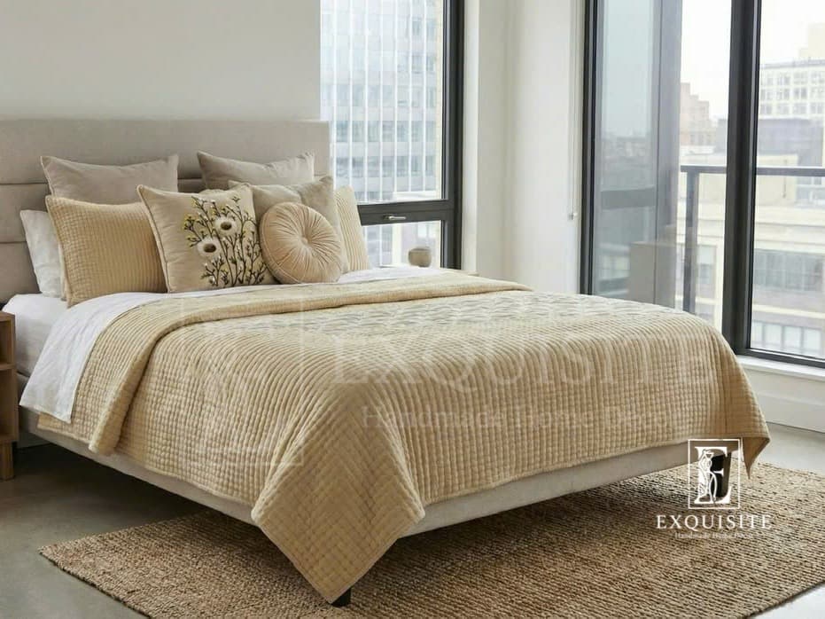 Velvet bed cover w.hand stitching- Chăn nhung khâu tay — Exclusive Piece