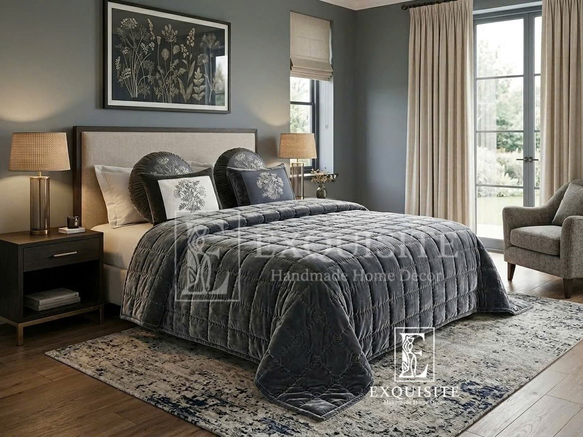 Velvet bed cover w.hand stitching- Chăn nhung khâu tay — Exclusive Piece