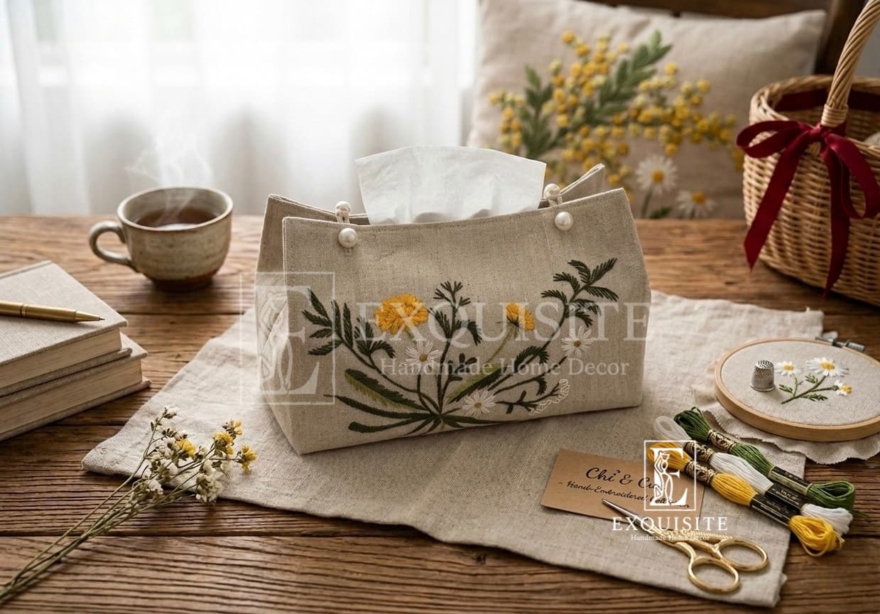 Tissue box hand embroidery- hộp giấy ăn thêu tay thumbnail 5